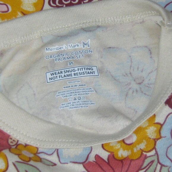 Members Mark Toddler & Girls 4-Piece Organic Cotton Vintage Floral Pajama Set 3T - Picture 4 of 8